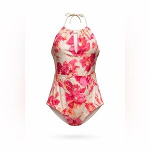 Carmen Marc Valvo Pink White Floral One Piece Swimsuit XXL